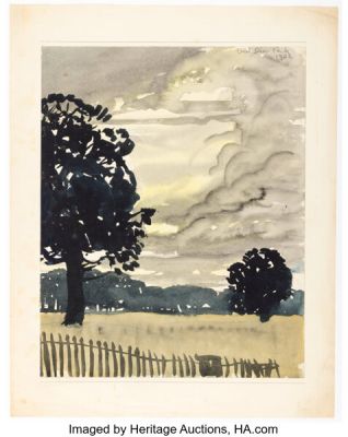 David Wright - Landscape Painting and Fashion Pin-Up Sketch Original Art (1932). | Heritage