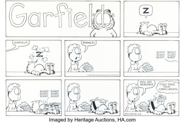 Jim Davis Garfield Sunday Comic Strip Original Art dated 4-6-97 (PAWS/Universal Press Syndicate, 1997). | Heritage