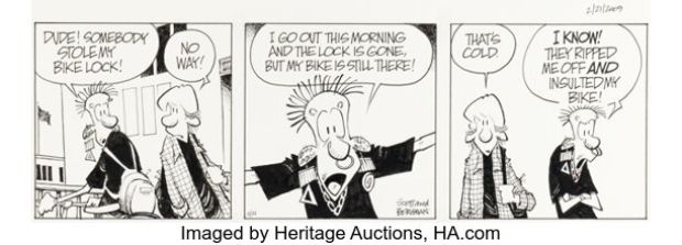 Jerry Scott and Jim Borgman Zits [Bike Lock Bandit] Daily Comic Strip Original Art dated 2-21-09 (King Features Syndicate, 2009). | Heritage