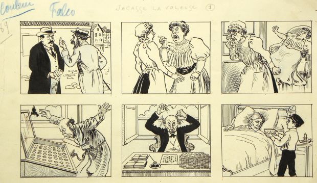 Falco | « Jacasse la voleuse  » – Planches Originales – Page 1,2 et 4 | Zic et Bul