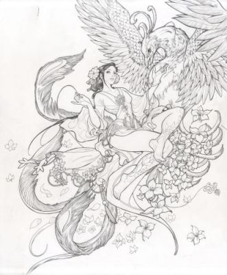 Daxiong | Illustration N°9, Femme et Phénix , 2012 | Galerie 9ème Art