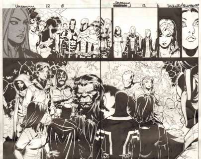 Chris Bachalo, Tim Townsend - Uncanny x-men #12 pgs. 5 & 6 - cyclops, magneto, emma frost, magik, beast, future jean grey (xorn), & others dps - 2013