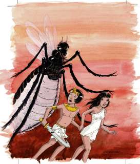 De Gieter | Papyrus, L’île de la Reine morte, couverture originale à l’encre de chine et à l’aquarelle pour cet album paru en 2007 chez Dupuis. | Septimus