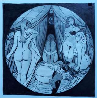 Varenne, Alex | Varenne, Alex - Dessin original + crayonné original - Les Fleurs, femmes de plaisir | Catawiki