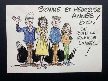Lambil (Willy Lambillotte) | Lambil - Dessin original pour carte de voeux 1980 - Lambil (Pauvre Lampil) - Page volante - (1979) | Catawiki