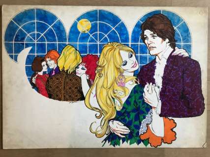 Gonzã¡Lez, José | GonzÃ¡lez, José - Original colour drawing - Baile nocturno | Catawiki