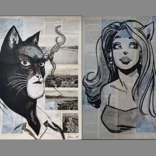 Boriani, Andrea | Boriani, Andrea - 2x Dessin original - Hommage Ã  John Blacksad | Catawiki