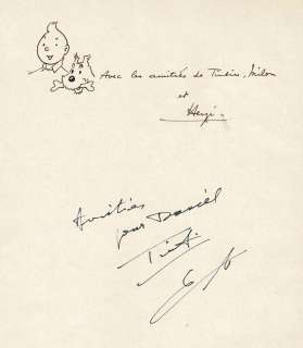 Hergé | Tintin, Les 7 Boules de Cristal (B24) en état moyen agrémenté d’une dédicace d’Hergé (Tête de Tintin et Milou) et d’un signature de Jean-Pierre Talbot. | Septimus