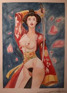 Giuseppe Candita | G. Candita - original artwork "Geisha - La guerriera dei petali di ciliegio" - Page volante - Exemplaire unique (2021) | Catawiki