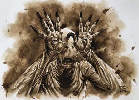 Juapi Coffee Artist | Original Coffee Painting - Pale Man (PanÂ´s Labyrinth) (2021) | Catawiki