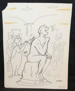 Morrie Turner - Rodin the Thinking Sculptor Humorama Gag - 1959 Signed