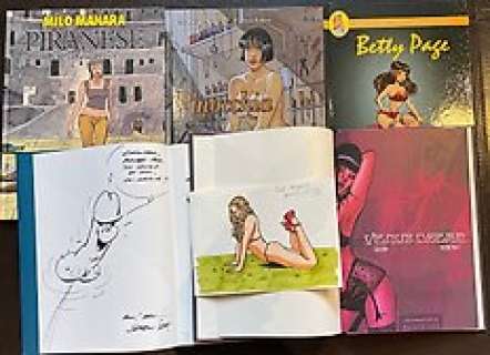 Gilson, Manara, Seron, Gibrat, Jaap De Broer - Piranese, Betty Page, Pinocchia... - Ensemble de BD, Manara, Gilson + dessin original (2x) - Cartonné - EO - (1995/2003)