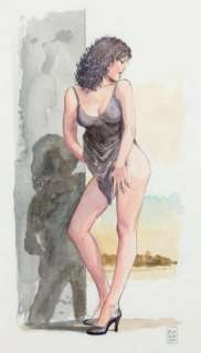 Manara | Aquarelle pour cette grande brune. Encadrée et signée, 21x43 cm | Millon