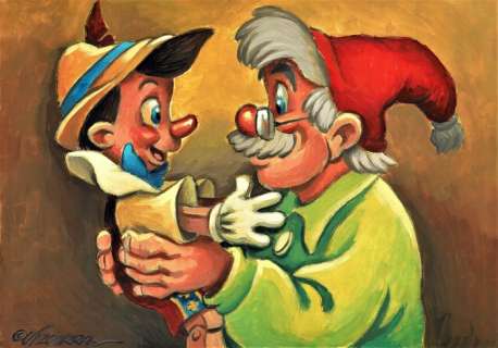 Joan Vizcarra | Pinocchio and Geppetto - Acrylic Painting - Joan Vizcarra - Original Art - 50 x 35 cm | Catawiki