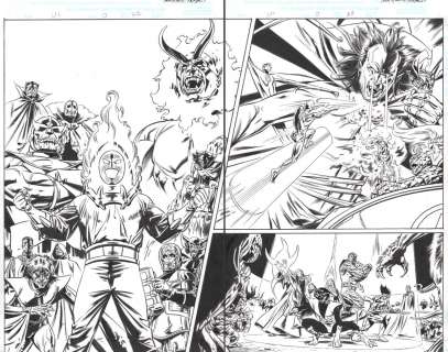 Bill Reinhold, Doug Braithwaite - universe x #0 pgs. 22 & 23 - x-men, silver surfer, doctor doom, fantastic four, thanos, dormammu, mephisto, & others action dps - 2000 signed signed