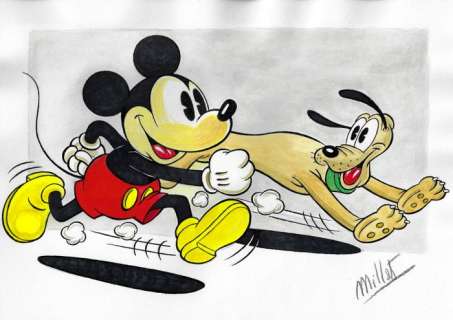 Millet | Mickey Mouse & Pluto - Original Drawing - Millet - Size: 21 x 29,5 cm | Catawiki