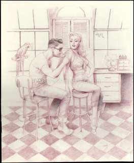 Maly Siri - Illustration originale sur papier Art Board, intitulée "The Tatoo Shop-study" - Pin-up Art
