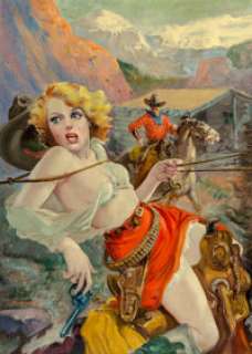 Harry Lemon Parkhurst (American, 1876-1972)
 Hero of Coffin Creek, Spicy Western Stories cover, June 1937
 Oil on canvas... | Heritage