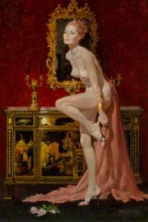  - Robert McGinnis (American, b. 1926)
 Standing Nude Adjusting Sandal
 Oil on board
 18-1/4 x 12 inches (46.4 x 30.5 cm)
 ...