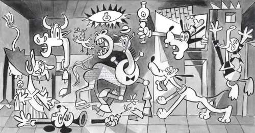 Tony Fernandez, Disney Artist | Disney Family inspired by Picasso’s "Guernica" (1937) - Original Painting - Tony Fernandez Signed - Acrylic Art | Catawiki