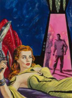 Edmund Emshwiller (American, 1925-1990)
 Science Fiction Quarterly cover preliminary, February 1957
 Acrylic on board
 8... | Heritage