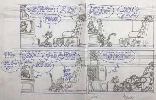 Closter, Éric (Studio Peyo) | Closter, Éric (Studio Peyo) - Demi planche originale - Â«Â Poussy: Tom et JerryÂ Â» | Catawiki