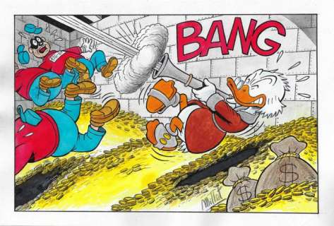 Millet | Scrooge McDuck & The Beagle Boys - Original Drawing - Millet - Size: 21 x 29,5 cm | Catawiki