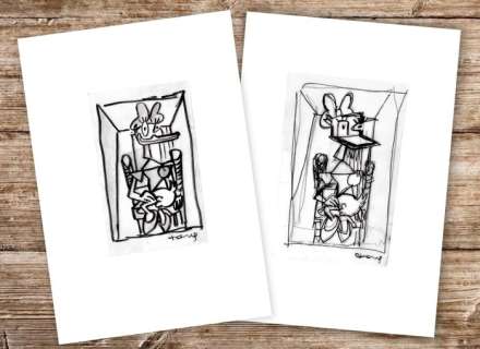 Tony Fernandez, Disney Artist | Daisy Duck inspired by Picasso’s "Seated Woman in Armchair" - Double Original Preliminary Sketch - Tony Fernandez Signed | Catawiki