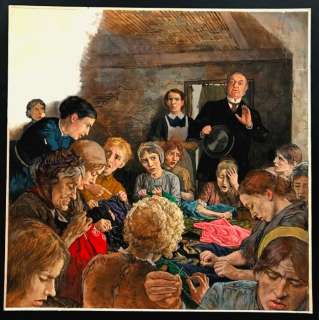 Petts, Ken (1907 - 1992) | Ken Petts (1907 - 1992) Grote gouache op board - Historische illustratie over vrouwenemancipatie in de 19e eeuw - (1987) | Catawiki