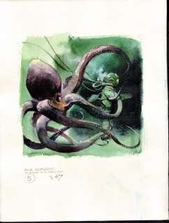 Follet, René - Bob Morane | Follet, René - Bob Morane - Illustration originale - Le lagon aux requins. Plongeur et octopus. - (2000) | Catawiki