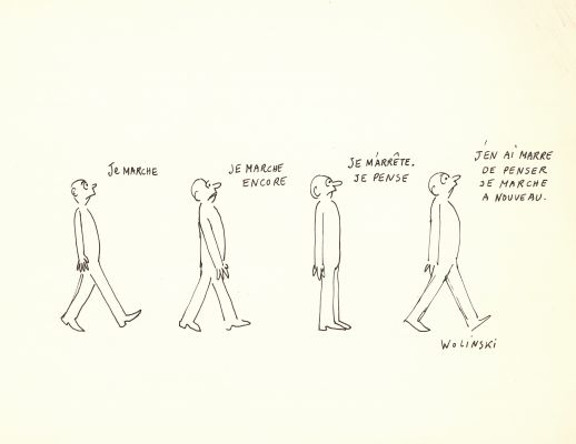 Wolinski | Je marche - Encre de Chine sur papier | Huberty Breyne Gallery