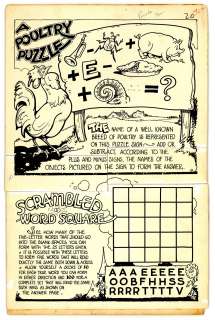 Carlson - POULTRY PUZZLE, PUZZLE FUN, Pg. 45 Original Comic Book Art (c. 1946) | Russ Cochran