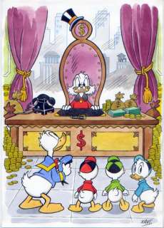 Xavi (Xavier Vives Mateu) | Uncle Scrooge - Family Duck asking for a loan - Original Signed Painting by Xavi - (2022) | Catawiki
