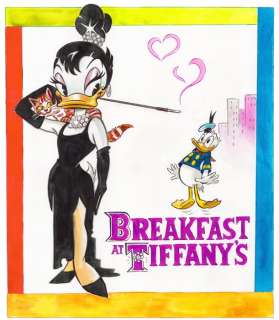 Tony Fernandez, Disney Artist | Donald & Daisy inspired by Breakfast At Tiffany’s (1961 Movie Poster) - Original Painting - Tony Fernandez - Acrylic Art - Original Artwork | Catawiki