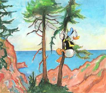 Tony Fernandez, Disney Artist | Donald Duck Inspired By Charles Camoin’s "Two Pine Trees In The Calanques of Piana, Corsica" (1910) - Original Painting - Tony Fernandez Signed - Acrylic Art - Original Artwork - No reserve price! | Catawiki