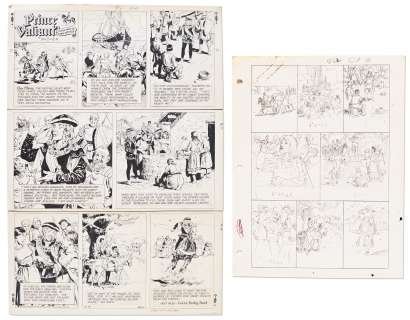 Lot of John Cullen Murphy ’’Prince Valiant’’ Sunday Comic Strip Artwork Plus Hal Foster Preliminary Sketch -- #1862 for Both Strip & Sketch, Dated 15 October 1972 | Nate Sanders