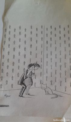 Peynet Raymond 2 dibujos originales Publcados revista Patruzu (1972) ”Bruto” y ”Estoy Aburrida”