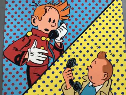 Di Matteo, Leonardo | Di Matteo, Leonardo - Peinture originale - Hommage Ã  Franquin et Hergé | Catawiki
