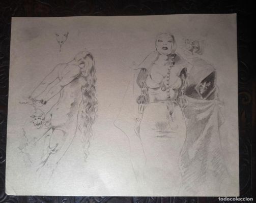 ILUSTRACIÓN DIBUJO A LÁPIZ. Boceto Trabajo. Cómic pulp horror erótico. Escuela Valenciana Años 60/70 | todocoleccion (Buy It Now)