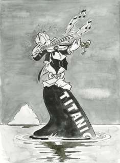 Tony Fernandez, Disney Artist | Donald Duck Playing Violin Inspired By The Titanic Sank - Original Painting - Tony Fernandez Signed - Original Watercolor Art - 50 x 32 cm | Catawiki