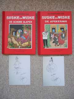 Willy Vandersteen | Suske en Wiske - De Rode Klassiek Reeks 56 + 57 - De Schone Slaper + De Apekermis - beide met fraaie pentekening van Paul Geerts - Cartonné - (1999) | Catawiki