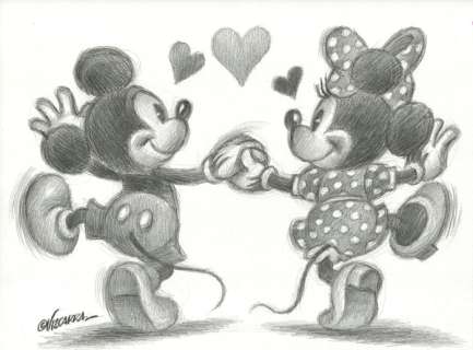 Joan Vizcarra | Mickey & Minnie Happiness - Original Drawing - Joan Vizcarra - Original Artwork - Pencil Art - 40 x 30 cm | Catawiki