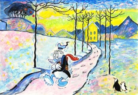 Tony Fernandez, Disney Artist | Donald Duck Inspired By Wassily Kandinsky’s Winter Landscape (1909) - Original Painting - Tony Fernandez Signed - Original Acrylic Art - Original Artwork | Catawiki