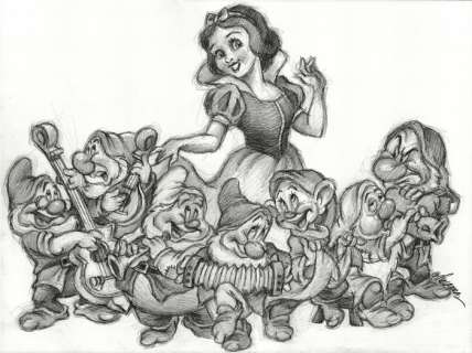 Joan Vizcarra | Snow White and the Seven Dwarfs - Original Drawing - 47 x 35 cm - Joan Vizcarra - Pencil Art - Original Artwork | Catawiki