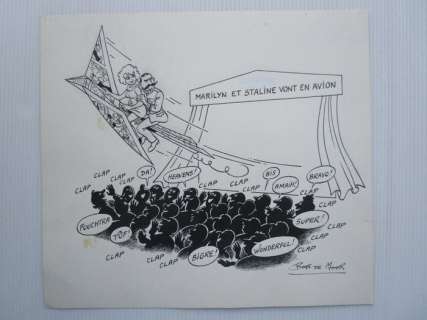 Bob de Moor | Hommage à Hergé - Originele tekening - Marilyn et Stalin vont en avion ( Met Kuifje ) | Catawiki