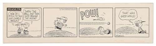 Charles Schulz Hand-Drawn ’’Peanuts’’ Comic Strip from 1964 -- Featuring Baseball Content with Charlie Brown & Linus | Nate Sanders