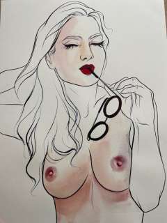 Karoline Bundash | Karoline Bundash - Originele tekening - ‘delight’ - Formaat: 30 x 42cm. | Catawiki