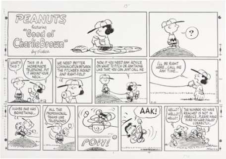 Charles Schulz Peanuts Sunday Comic Strip Original Art dated 8-10-80 (United Feature Syndicate, 1980). Once - | Heritage