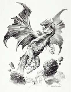Boris Vallejo Dragon Published Pencil Drawing Original Art (2008). Displaying a masterful graphic quality rarely - | Heritage