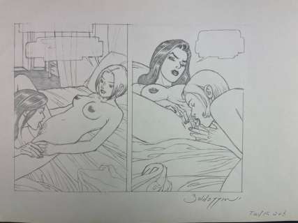 Roberto Baldazzini | Roberto Baldazzini - Illustrazione Originale Preliminare "Amiche" - Firmata - Page volante - Exemplaire unique | Catawiki